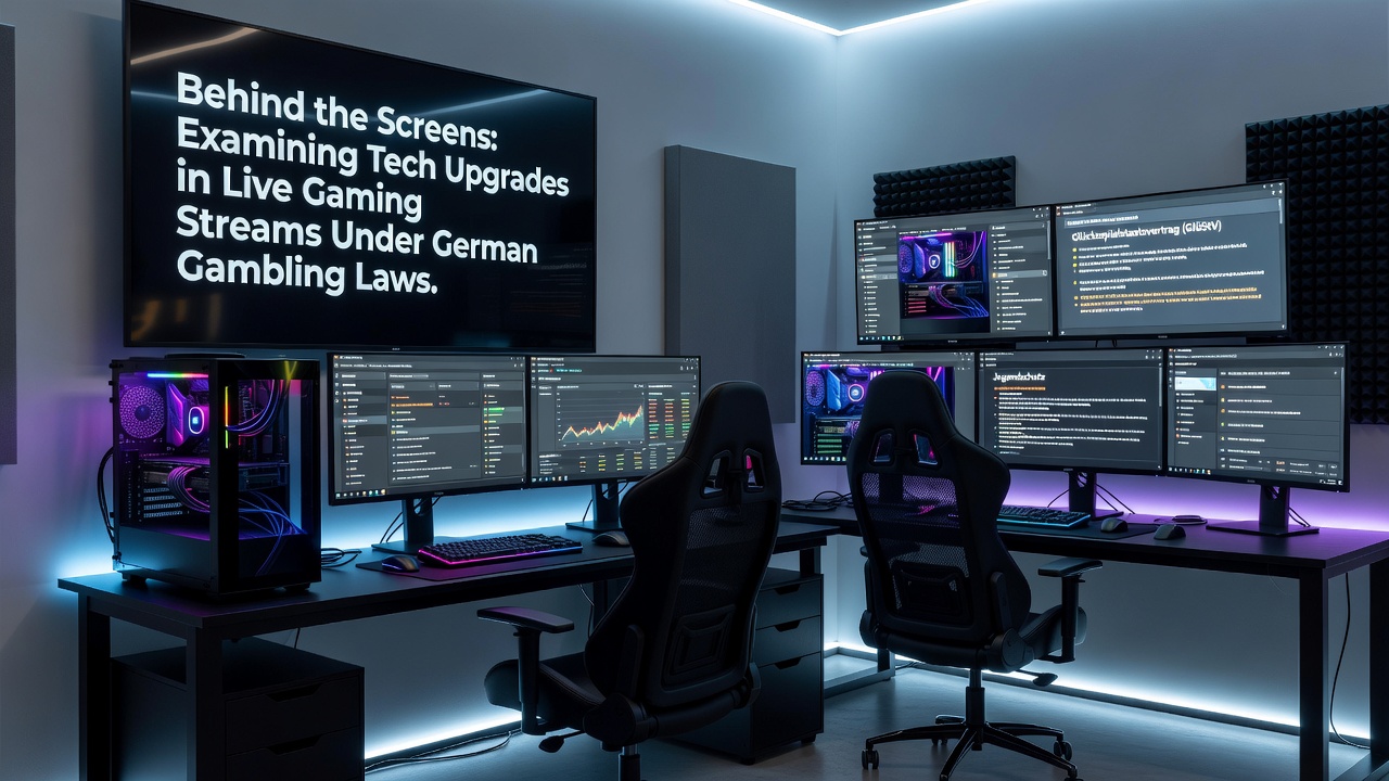 Technische Einrichtung eines Live-Gaming-Streams mit Kameras und Servern in einem deutschen Studio